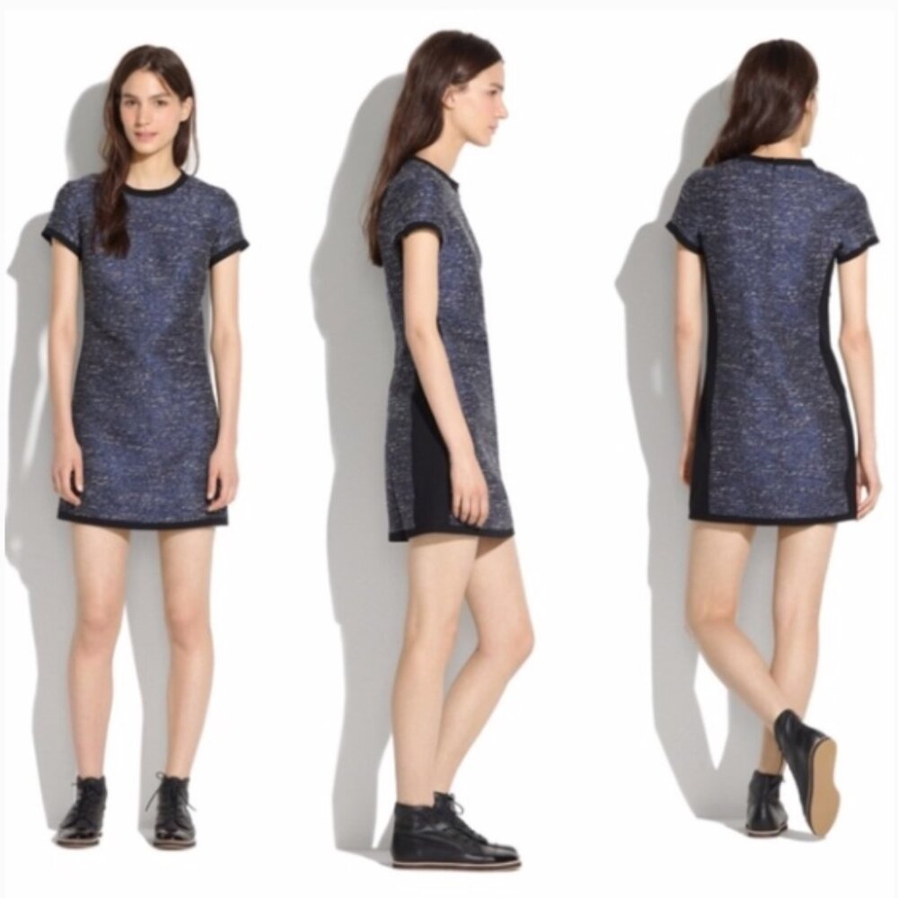 Madewell Shimmer Blue Shirt Shift Dress Woven Tweed Metallic